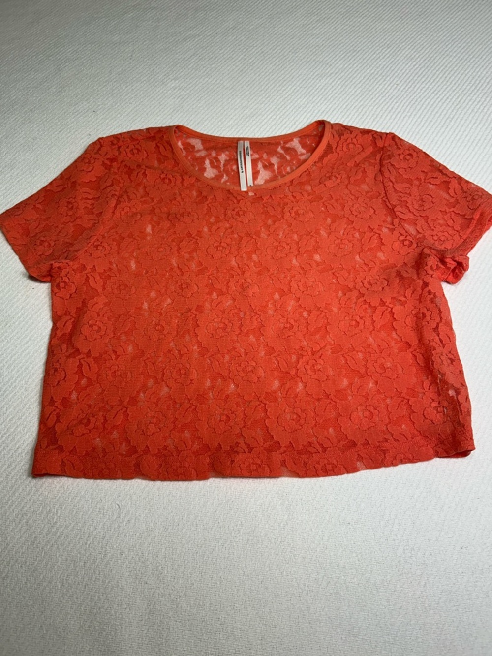 Anthropologie Orange Floral Lace Cropped Tee